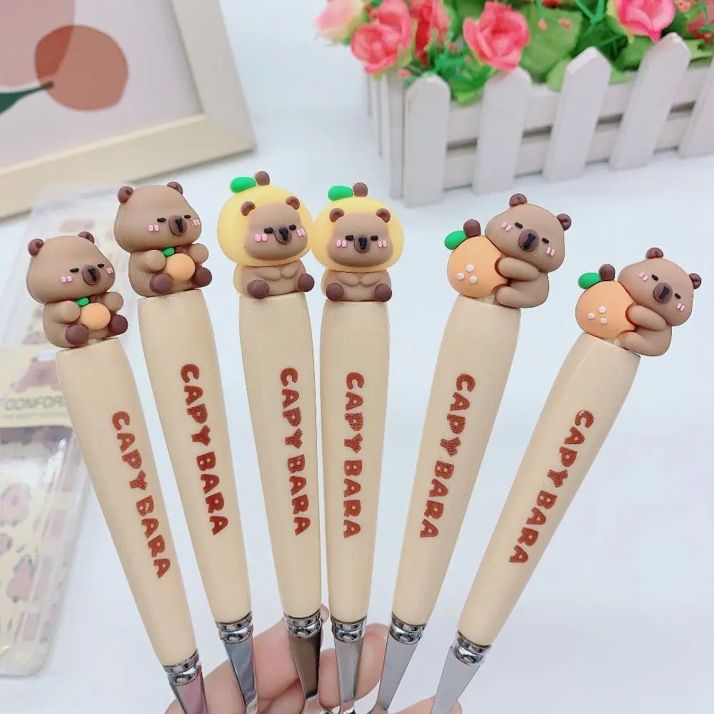 Juego de cubiertos de capibara de acero inoxidable a la moda, vajilla portátil de viaje con dibujos animados, tenedor, cuchara, vajilla de cocina