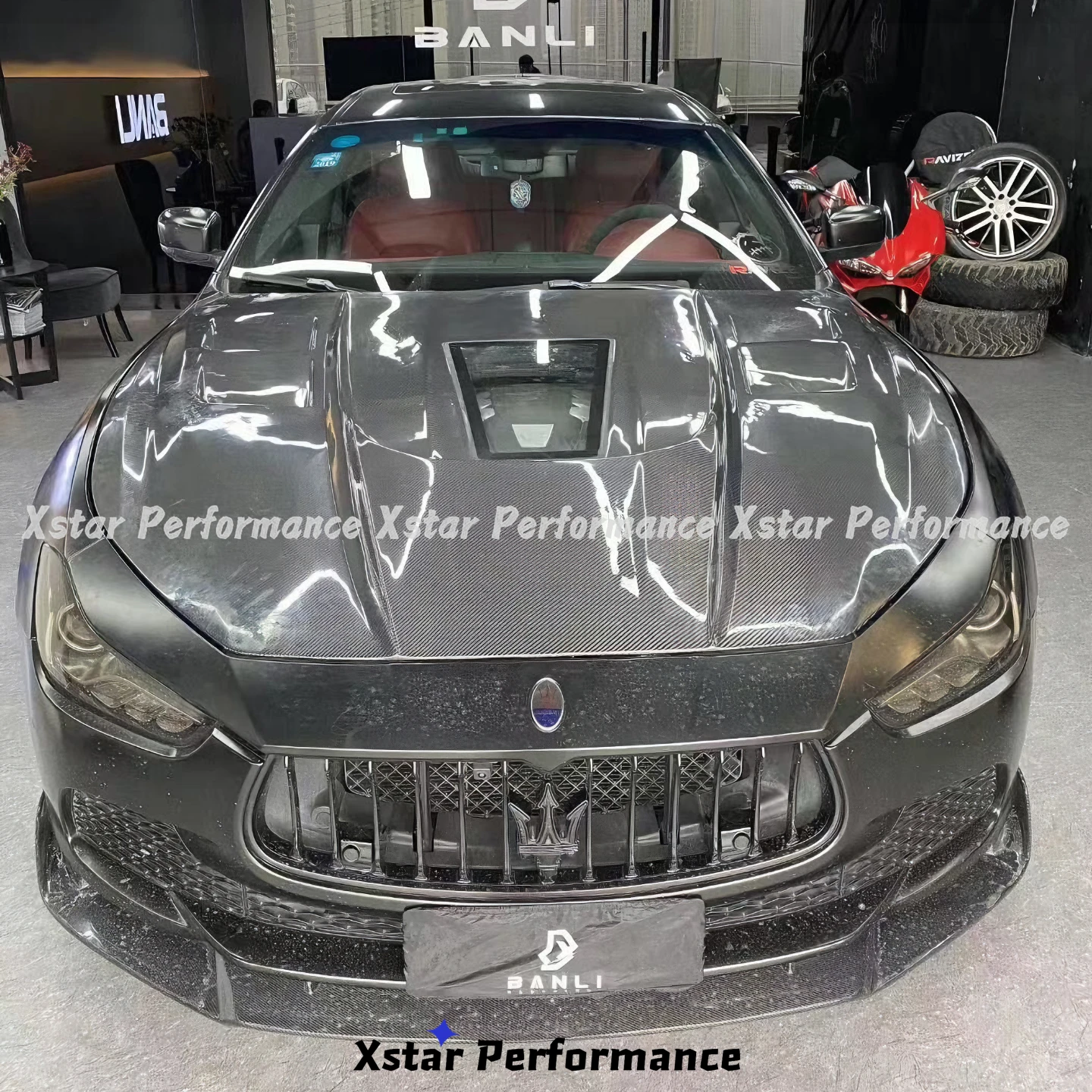 Xstar Performance Style Carbon Fiber Transparent Glass Hood Bonnet For Maserati Quattroporte 2013-2016