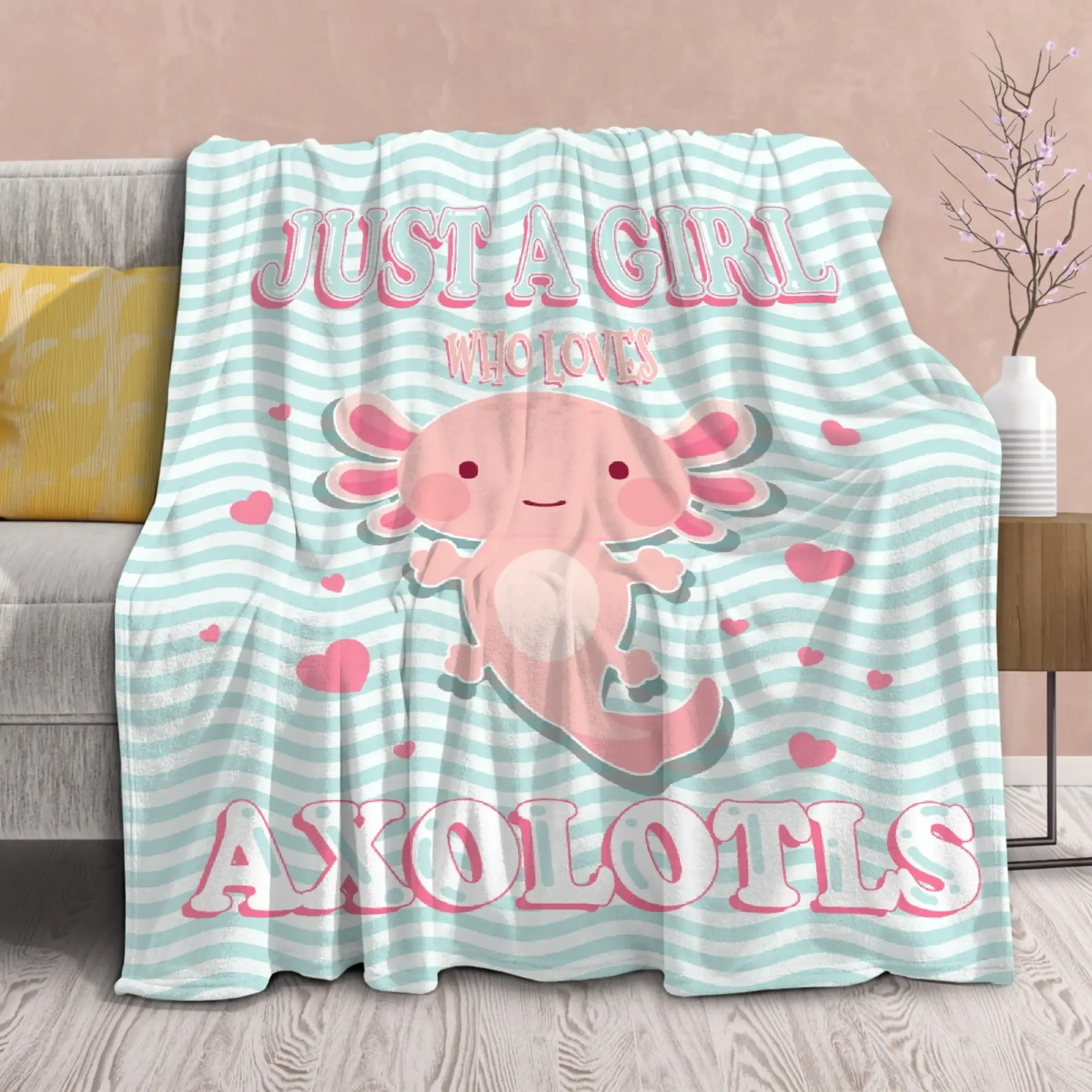 Cute Axolotl Flannel Blanket,Throw Blanket Soft Warm Plush Lightweight Microfiber for Bed Couch Chair Living Room Birthday Gifts