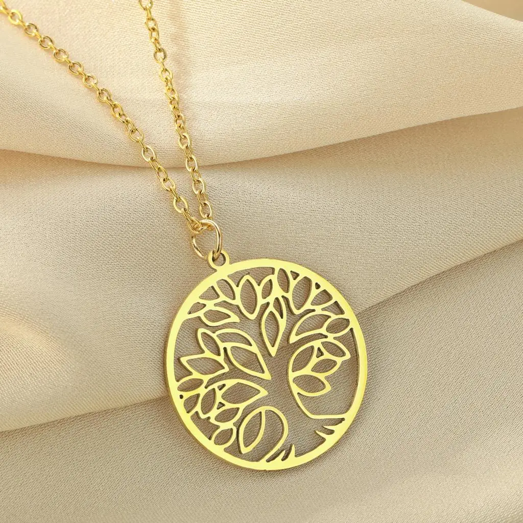 Laser carved exquisite and fashionable necklace Minimalist Jewelry Round Pendant Necklace tree of life birthday gift
