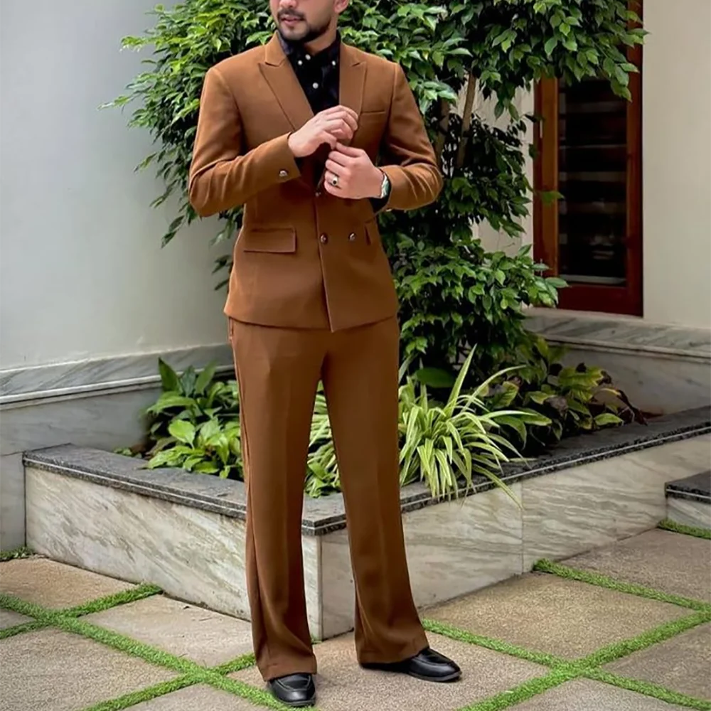 Abiti da uomo con risvolto con visiera Abito formale doppiopetto piatto sul davanti Abito formale da uomo formale da lavoro aderente e aderente Set da due pezzi