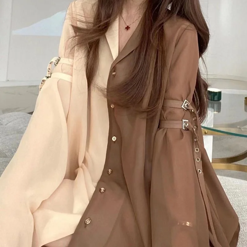 Deeptown Vintage Women Blouses Elegante Cottagecore Harajuku Oversized Chic Korean Fashion Casual Aesthetic Shirt Dress Female