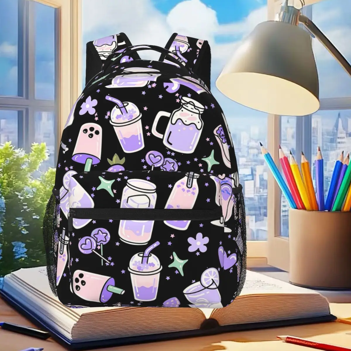

Cartoon Boba Milk Tea Pattern Backpack Student Boys Girls BookBag Children School Bag Computer Shoulder Bags for Men Women