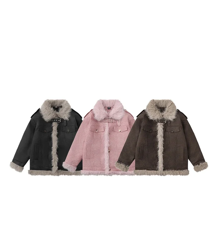 American Style Retro Fur Integrated Plush Cotton Clothes Men's 2024 Winter Faux Fur Parkas Trendy Male Warm Cotton-padded Tops