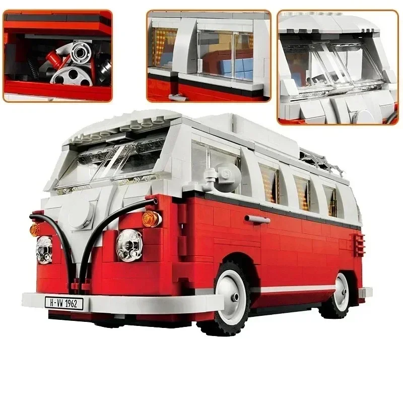 Klassieke Technische T1Red Camper Van 10220 Model Bus Bouwstenen Bricks Diy Sets Kinderen Speelgoed Volwassenen Gift Kerst speelgoed