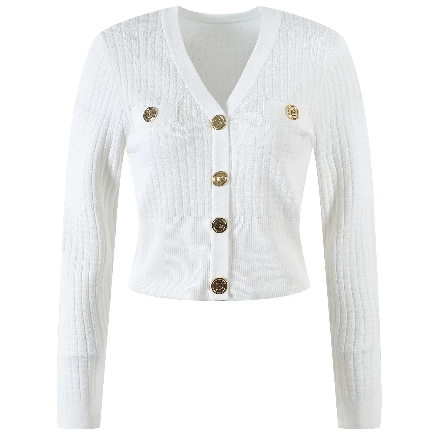 CHUJIE Damen-Kleid-Set 2022, Frühjahr/Sommer, neues französisches Waffel-Metallschnalle-Strickjacke mit V-Ausschnitt + einreihiges Kleid-Set