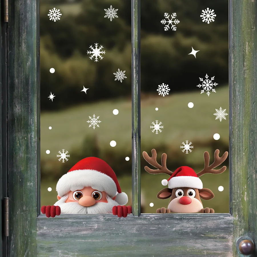 Weihnachten Fensteraufkleber Weihnachtsmann Schneeflocke Fenster Glas Dekor Aufkleber für Kinderzimmer Weihnachten Neujahr Party Dekorationen