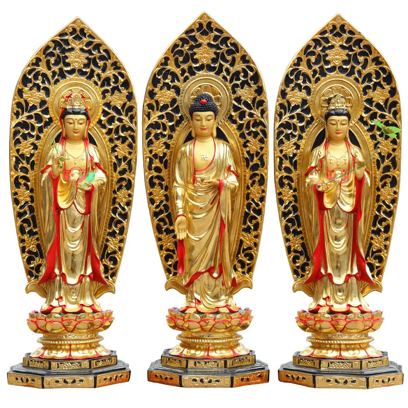 HYS Dedication Home Western Three Holy Buddha Statue Ornament Station Guanyin Belt Backlit Three Holy Gods Statue