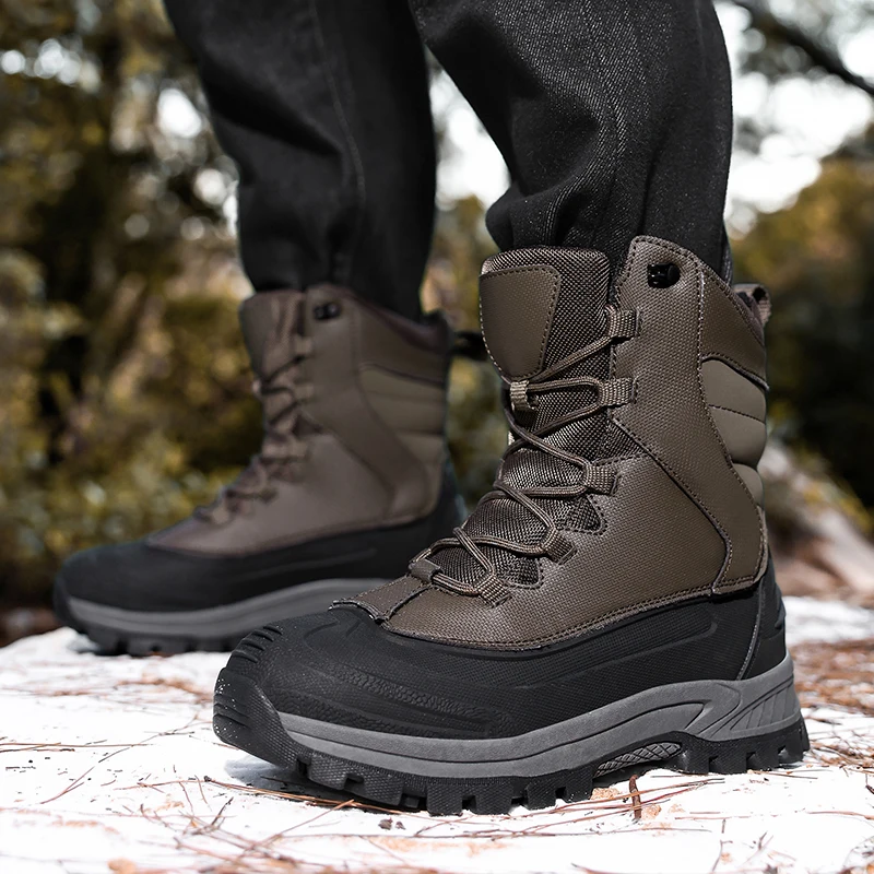 

Winter Waterproof Hiking Boots for Men 2025 Thick Warm Ankle Non-Slip Hunting Sneakers Work Shoes Outdoor Plus Size 48