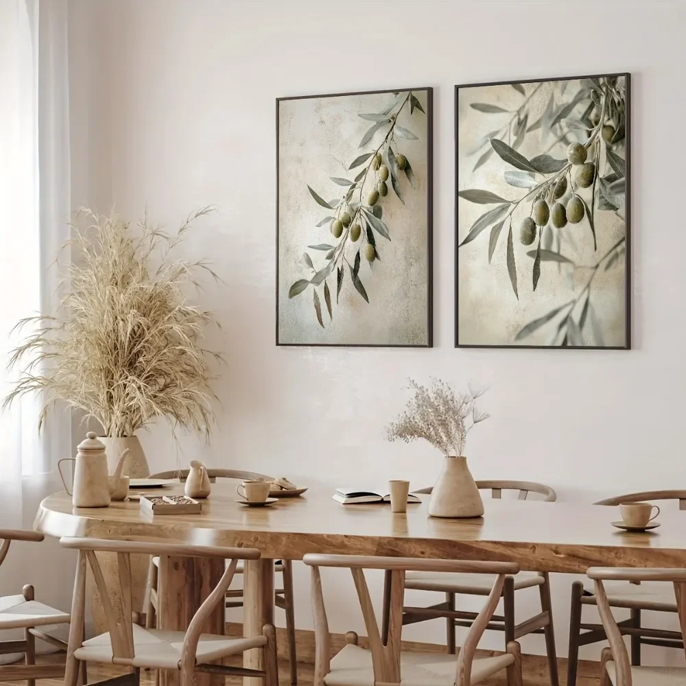 Canvas Painting 2pcs frameless  2pcs FramelessOlive Branch Canvas Prints,Olive Branch Paintings,Retro Mediterranean Plant Decor,