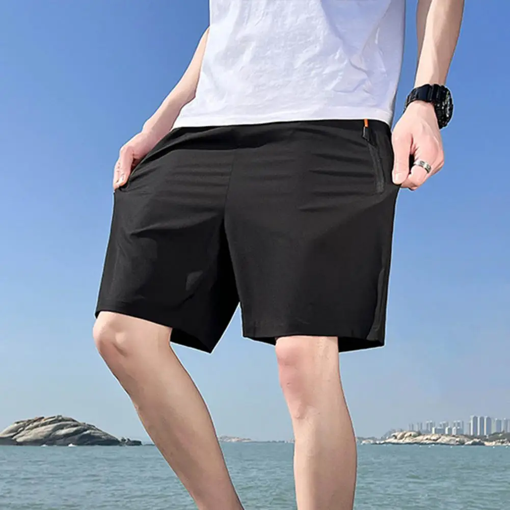 Men Relaxed Fit Shorts Men's Quick Dry Gym Shorts with Zipper Pockets Liner for Training Running Summer Casual Elastic Waist