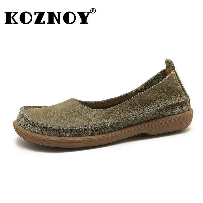 Koznoy 3cm New Ethnic Natural Leisure Cow Suede Genuine Leather Soft Flats Oxford Luxury Concise Autumn Loafer Comfy Women Shoes