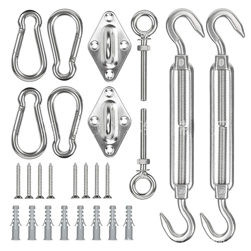 26 PCS Shade Sail Canopy Accessory Hardware Kit Rhombic Buckles Hanger Screws Turnbuckle