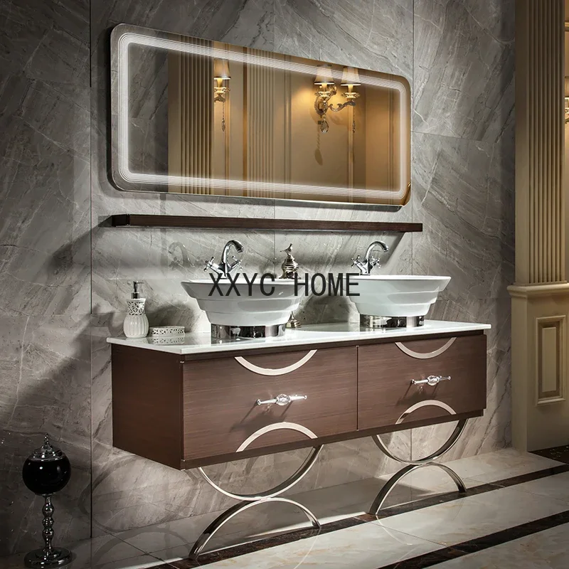 

Bathroom Cabinet Bathroom Washbasin Cabinet Combination Nordic Intelligent Floor Washstand Upper Double Basin