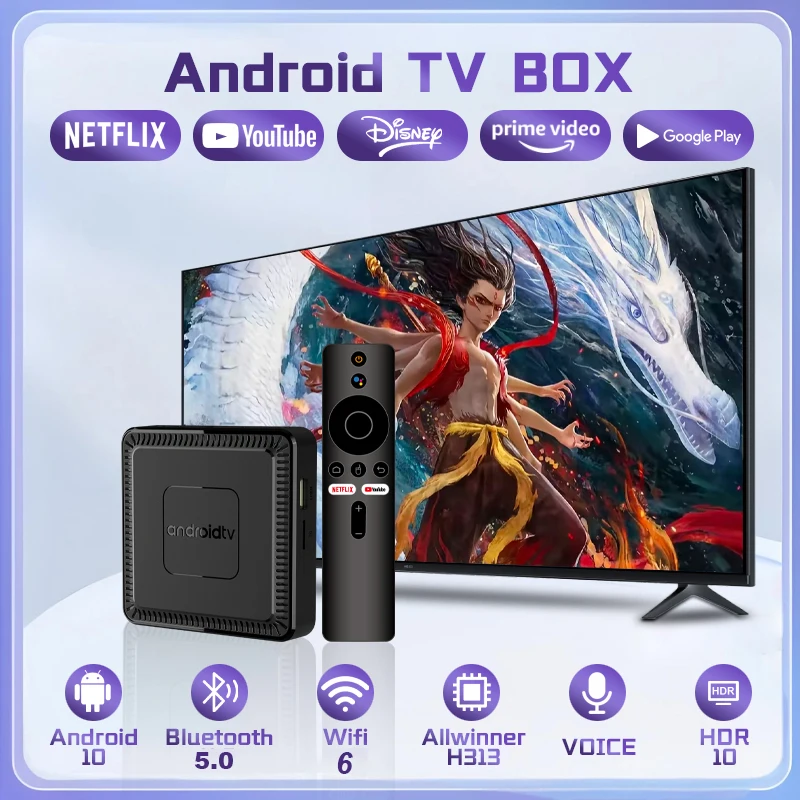 Q7 Smart TV Box Android 10 Allwinner H313 RAM 2GB ROM 8GB/16GB Wifi6 BT5.0 6k Google Voice Assistant Media Player Set Top Box