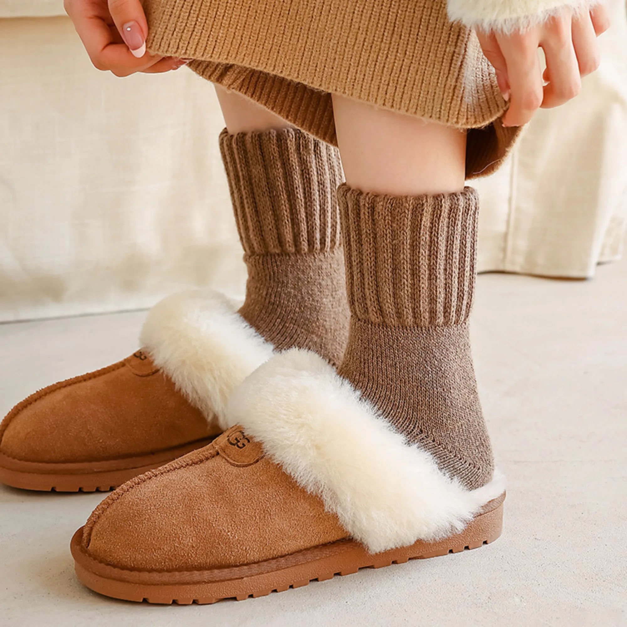 1/10 Pairs Men Wool Crew Socks Autumn Winter Fleece Lined Thick Thermal Cashmere Long Socks Warm Sweat‑Absorbent Odor Resistant