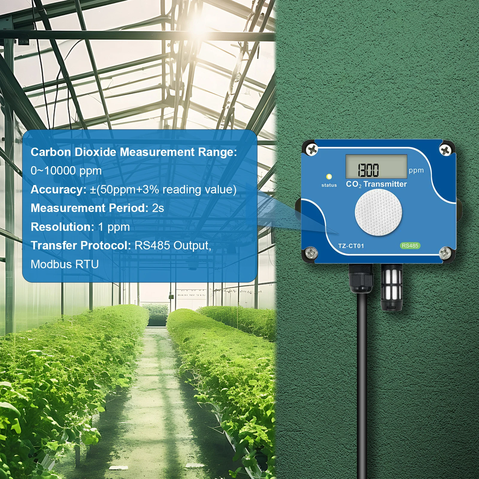Air Quality Monitor CO2 Transmitter LED Indicating Lights NDIR CO2 Sensor Wall Mounted Easy to Use in Offices & Schools