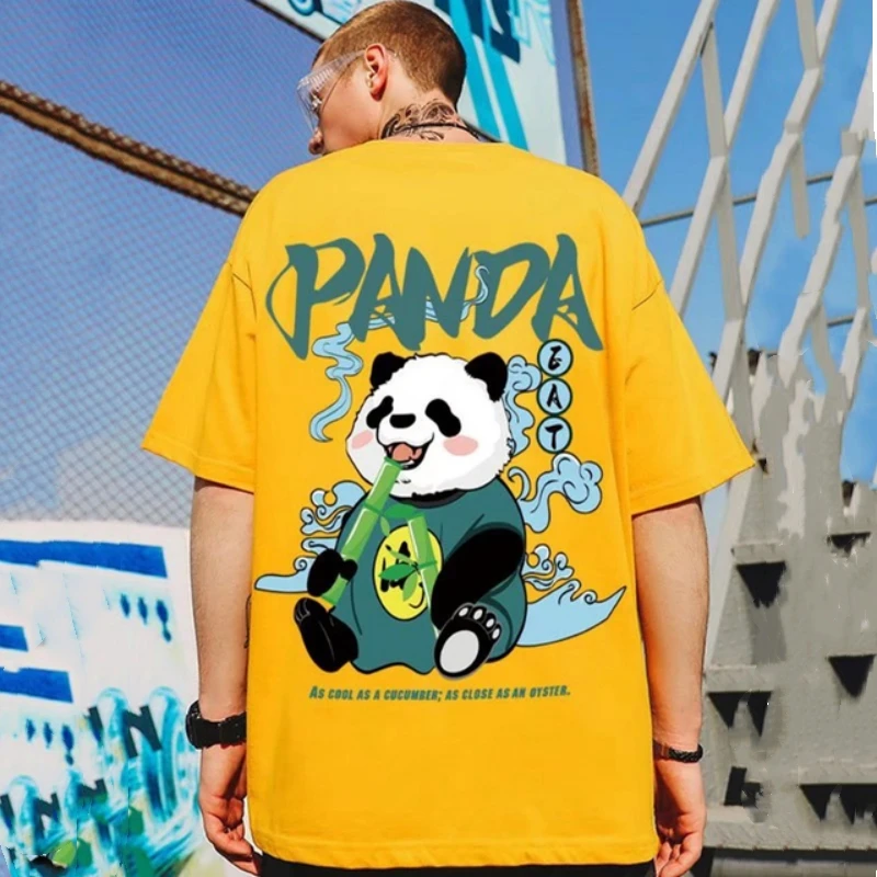 Kawaii Vintage Anime panda Print T Shirt Funny Men Summer Casual Short Sleeve Tshirts Male plus size Tops ropa y2k hombre Tees