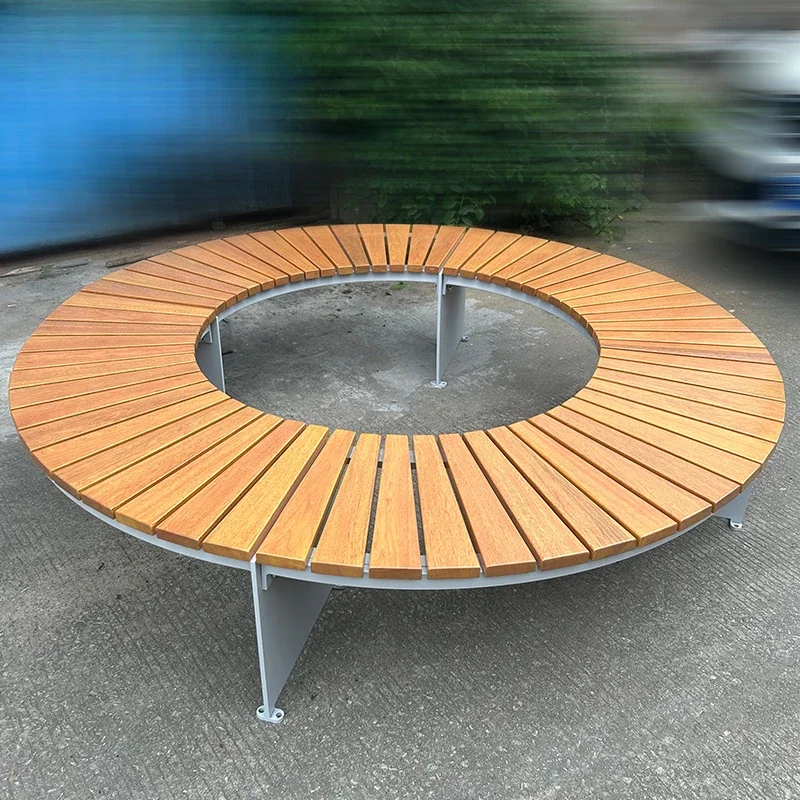 Anti-corrosive solid wood stainless steel tree chair shopping mall square round leisure chair outdoor garden tree pool seat