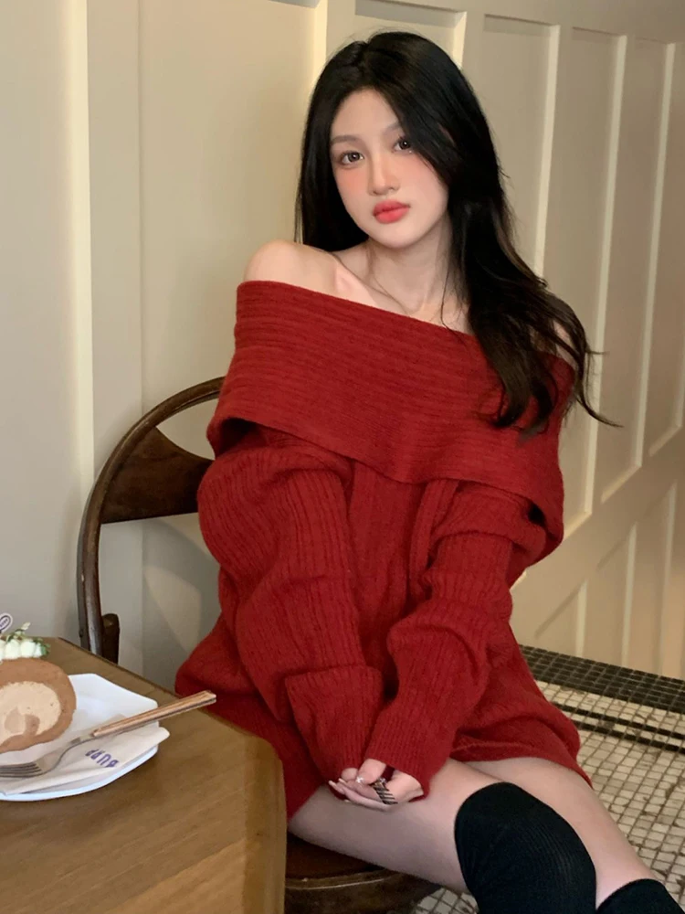 

Сексуальный свитер с открытыми плечами, женский свободный топ с длинными рукавами, модный нежный элегантный трикотаж, пуловер, осень-зима, женский 2024, новинка