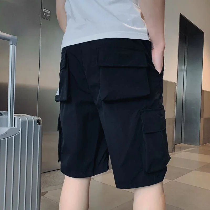 Men's Cargo Shorts Black With Pockets Male Bermuda Short Pants Harajuku Loose Streetwear Designer Elastic Waist Trend Unique