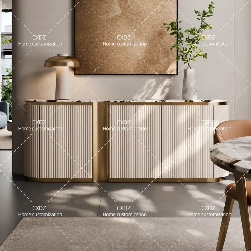 Natural Marble Dining Side Cabinet Solid Wood Wall Integrated Storage Locker High End Home Decoration Furniture for