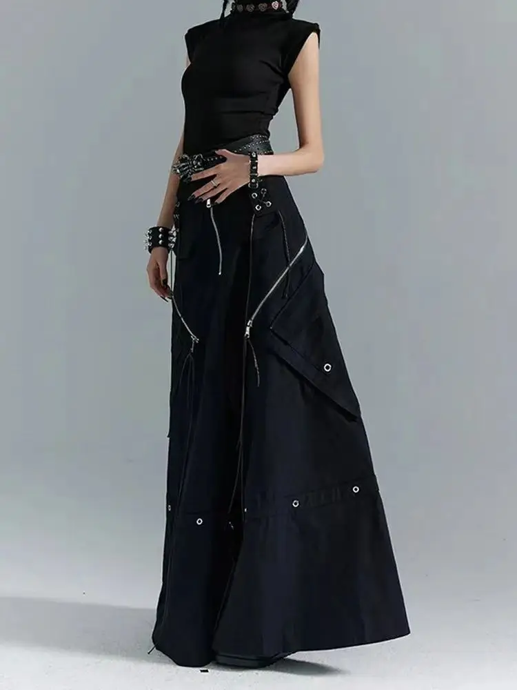

American Streetwear Punk Dark Black Skirts 2025 Fashion Lazy New Skirt For Women Y2k High Waist Vintage Loose Faldas Mujer
