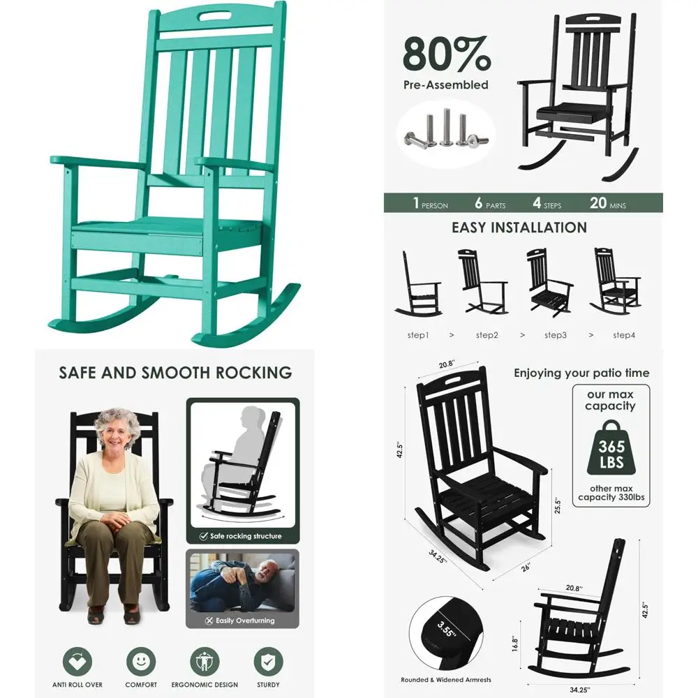 Durable Weather-Resistant Outdoor High Back Plastic Rocking Chairs for Patio and Garden Seating