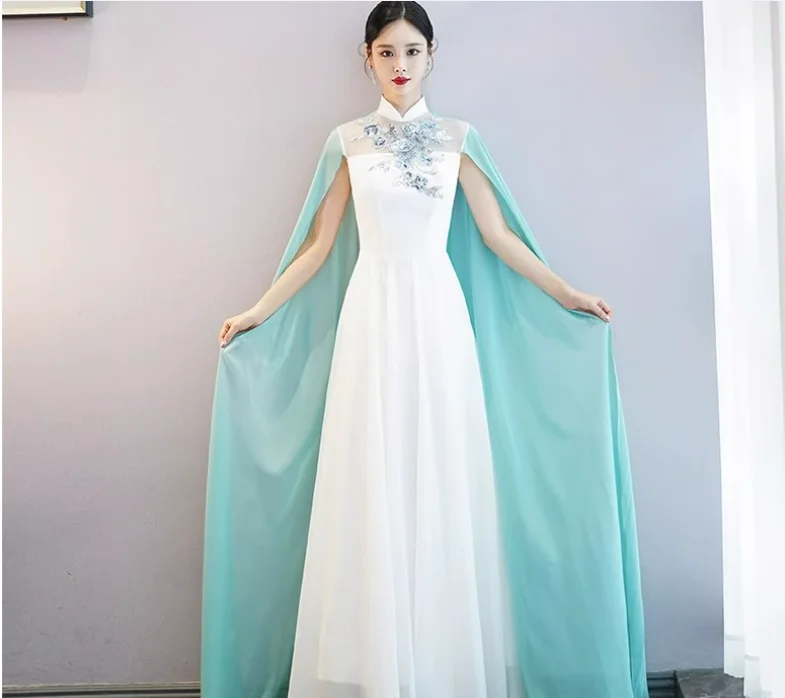 

Women's Chinese Style Formal Dress, Guzheng Performance Dress, Piano Performance Dress, Long Skirt
