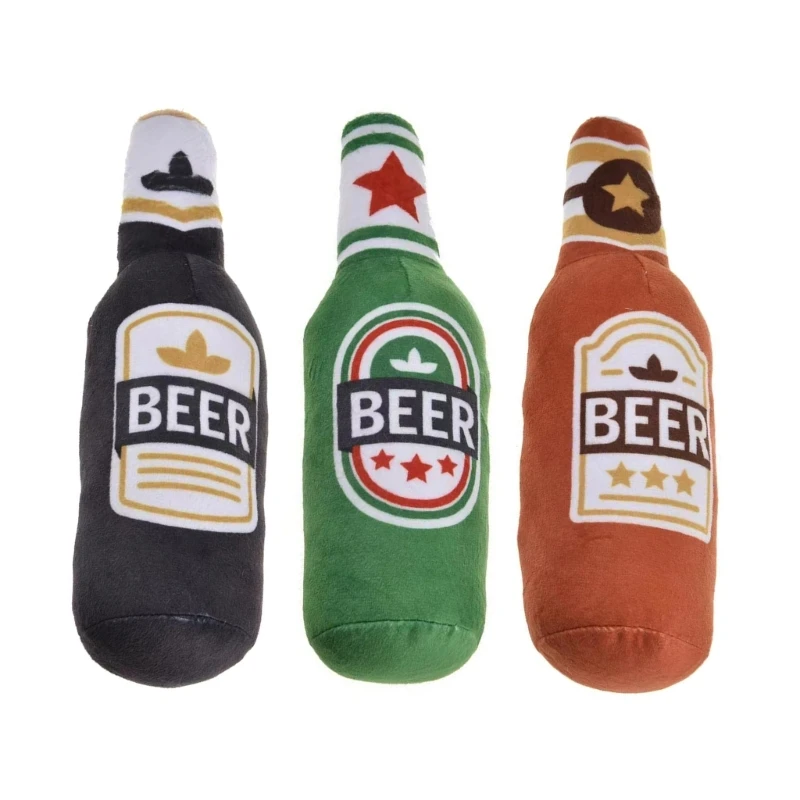 Juguete para perros con forma botella cerveza, tira y afloja con chirrido para perros pequeños y medianos, venta directa