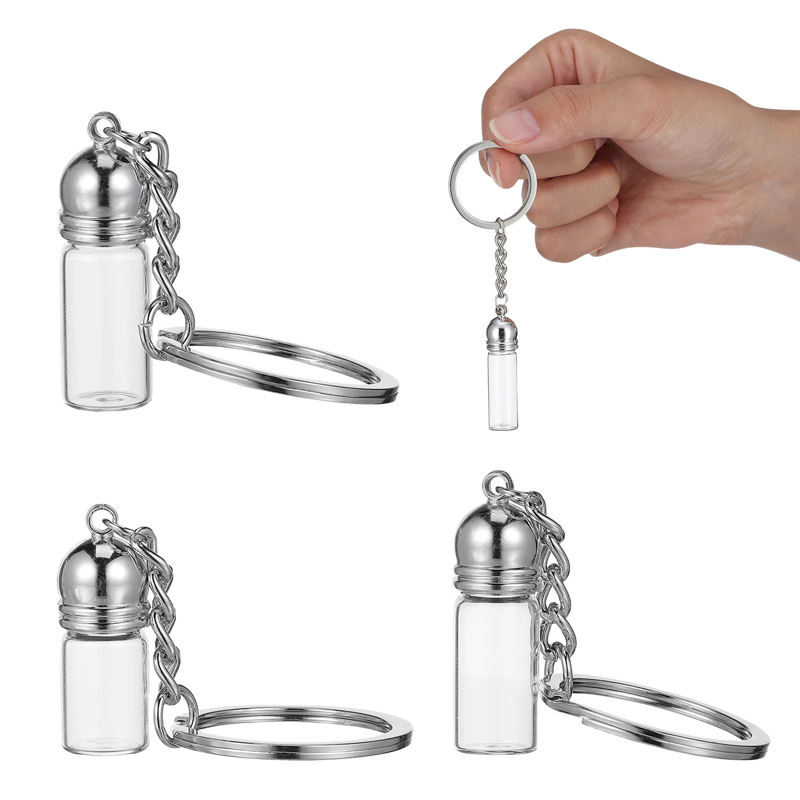 

3Pcs Small Glass Vials Keychain Travel Perfume Bottle Essential Oil Dispenser Portable Decor Keychain Bottle Tiny Glass Jars