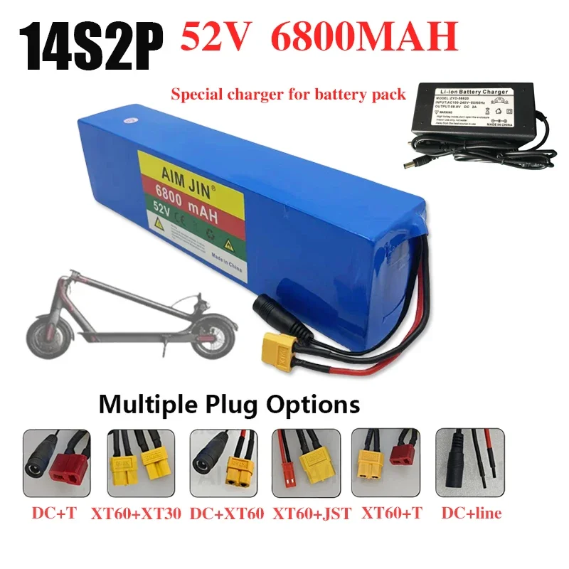 

New 52V 6800mAH Lithium ion with BMS 14S2P Battery Pack Bicycle Scooter Motorcycle Built in 1500W High Power