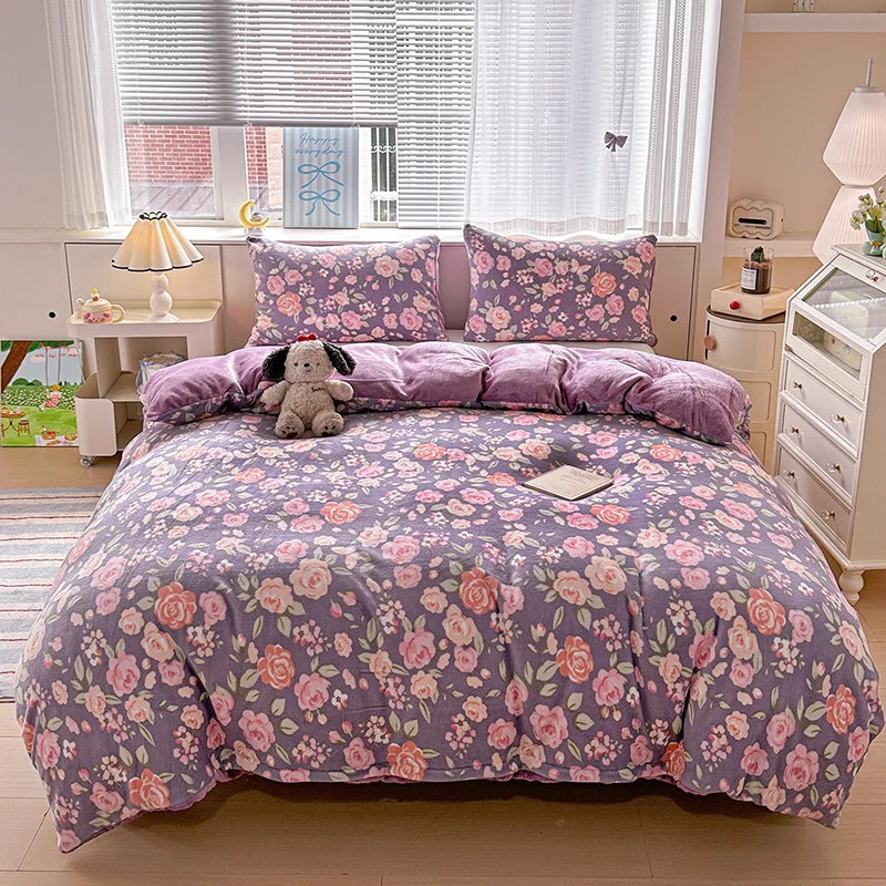 New 2025 Warm Milk Fleece Single Quilt Cover Thickened Printed Quilt Covers and Bedding for Autumn and Winter