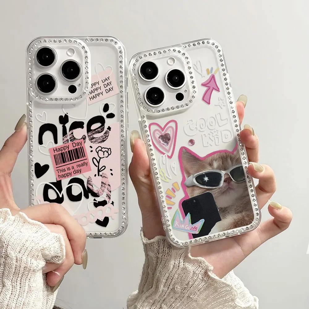 Mode Katze Transparent Telefon Fall Für iPhone 16 Pro Max 11 13 16 17 12 Pro 15 14 stoßfest Funda Abdeckung Kunststoff Luxus Armband