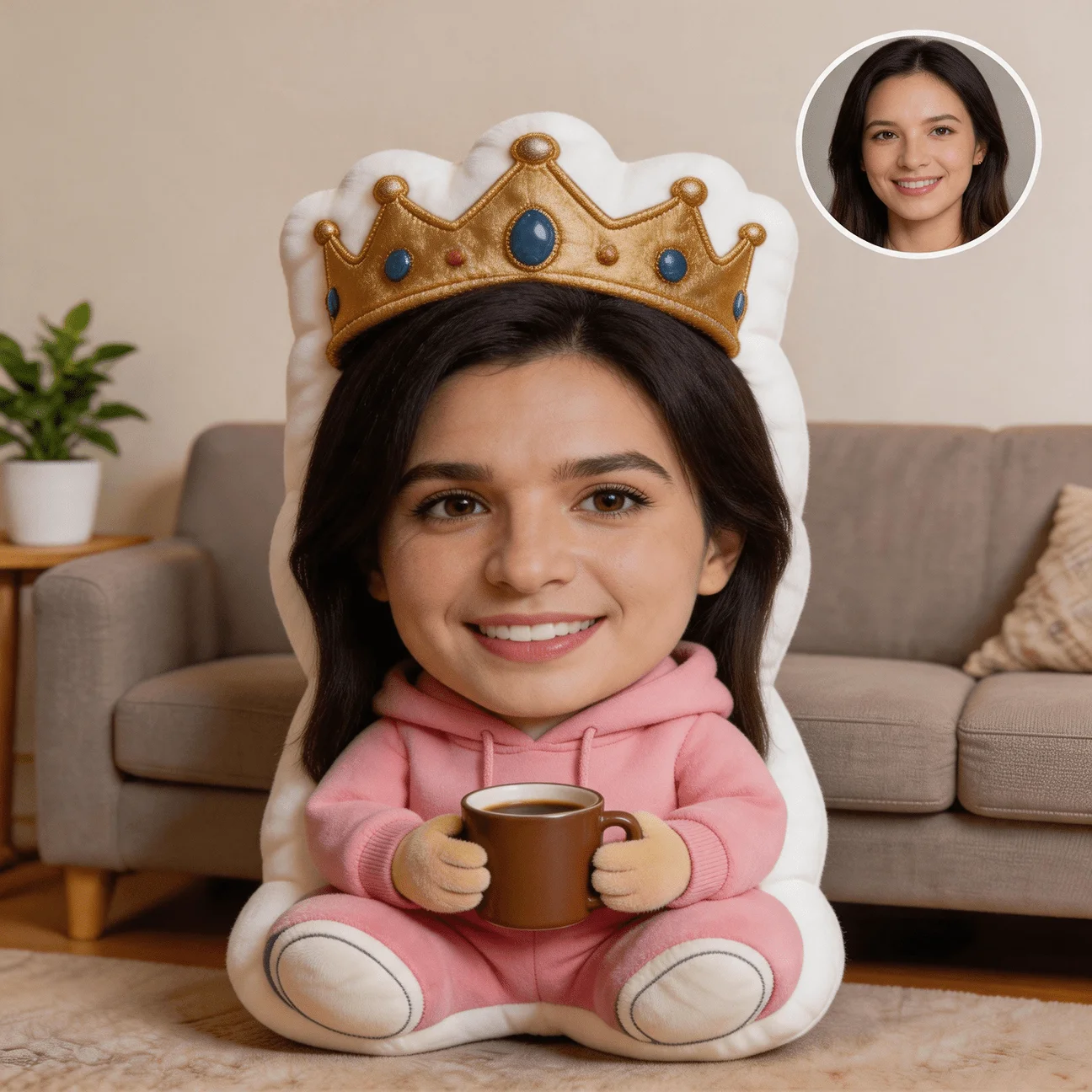 Customized personalized photo face pillow, crown character shaped double-sided printed decorative pillow, 60cm home decoration c