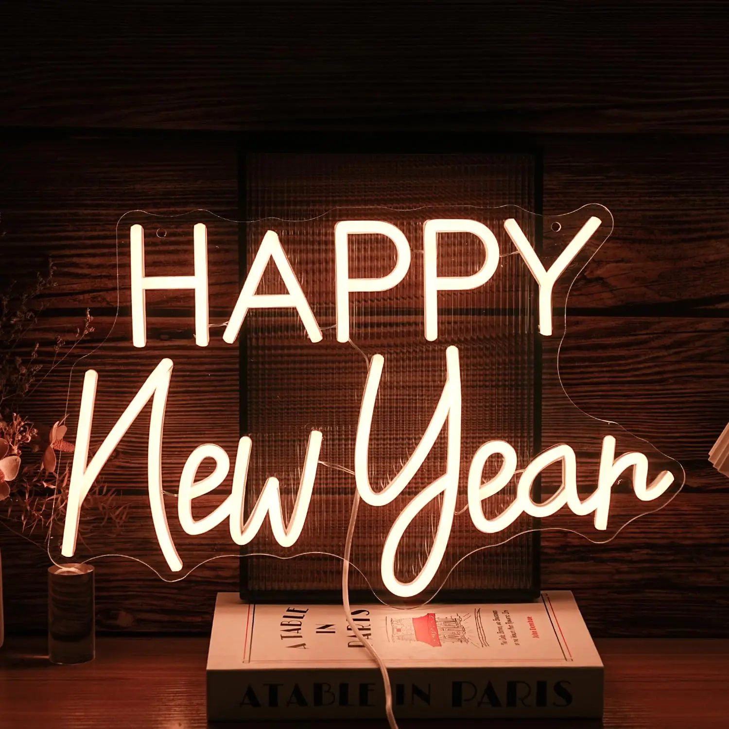 

Happy New Year Neon Sign Warm White Led Light Up Sign USB Powered Wall Decor for Living Room New Year Christmas Party Business