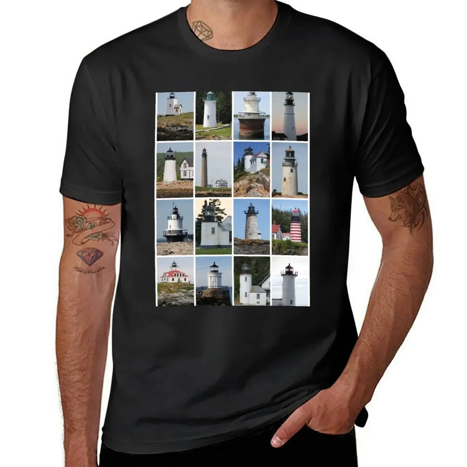 Lighthouses of Maine T-Shirt anime customs design your own Short sleeve tee sweat Men's cotton t-shirt