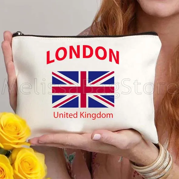 London England Bridge Phone Booth Tourist Cute Gifts Canvas Cosmetic Lipstick Travel Makeup Toilet Bag Pencil Case Zipper Pouch
