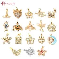 18K Gold Color Brass and Zircon Heart Flower Animal Necklaces Charms Pendants Jewelry Making Supplies Diy Findings Accessories