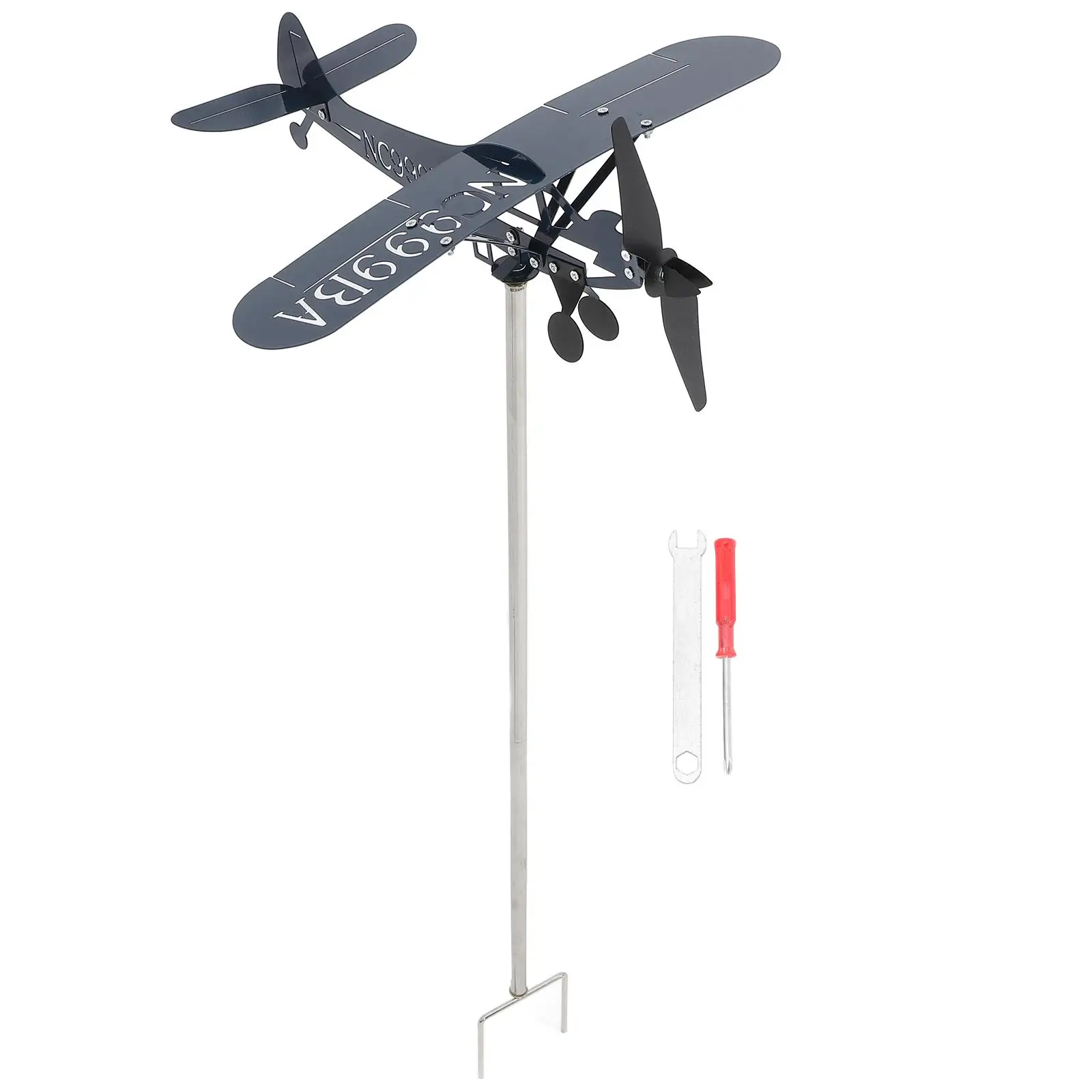 

Metal Plane Weathervane Durable Iron Wind Direction Decor Roof Mount Garden Windmill Elegant Design Easy Installation Blue