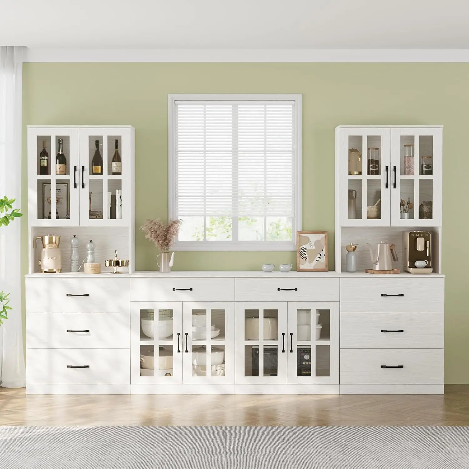 Estante Modular para TV de 95 polegadas com Armário e Prateleiras para Sala de Estar 2B+2G Branco, Personalizável