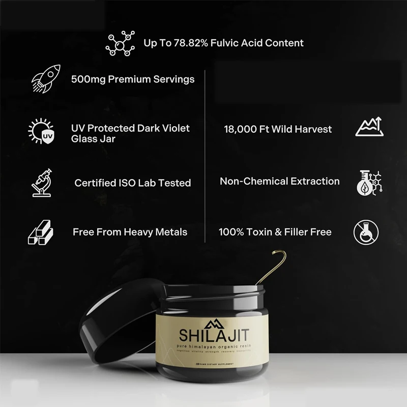 Pure Himalayan organic Shilajit resin, 500mg maximum potency, 85+trace mineral humic acid immune support, energy 30g