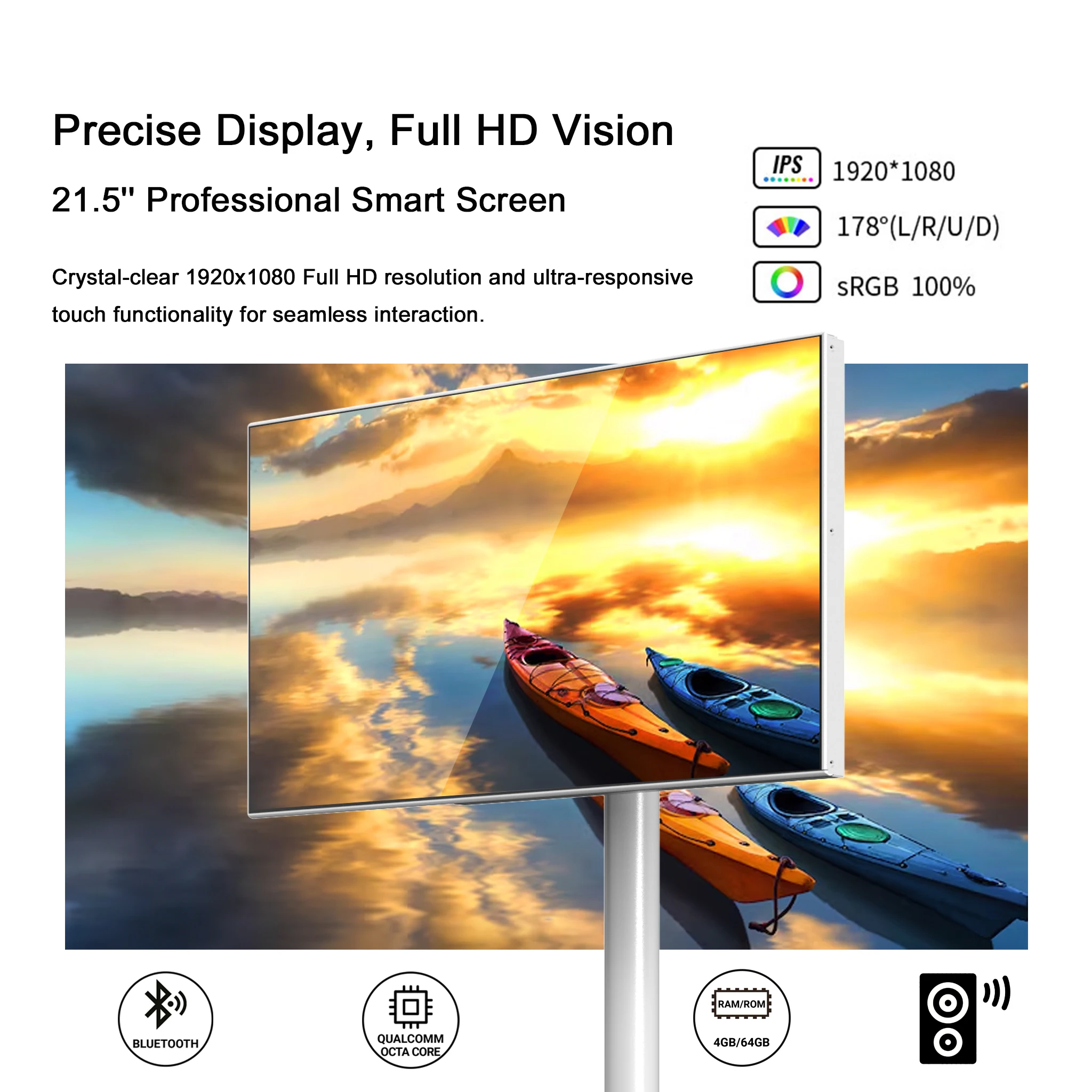 21.5 Inch Smart Android 12 Touch Screen Portable TV with Battery for Home Fitness Yoga and Entertainment Use