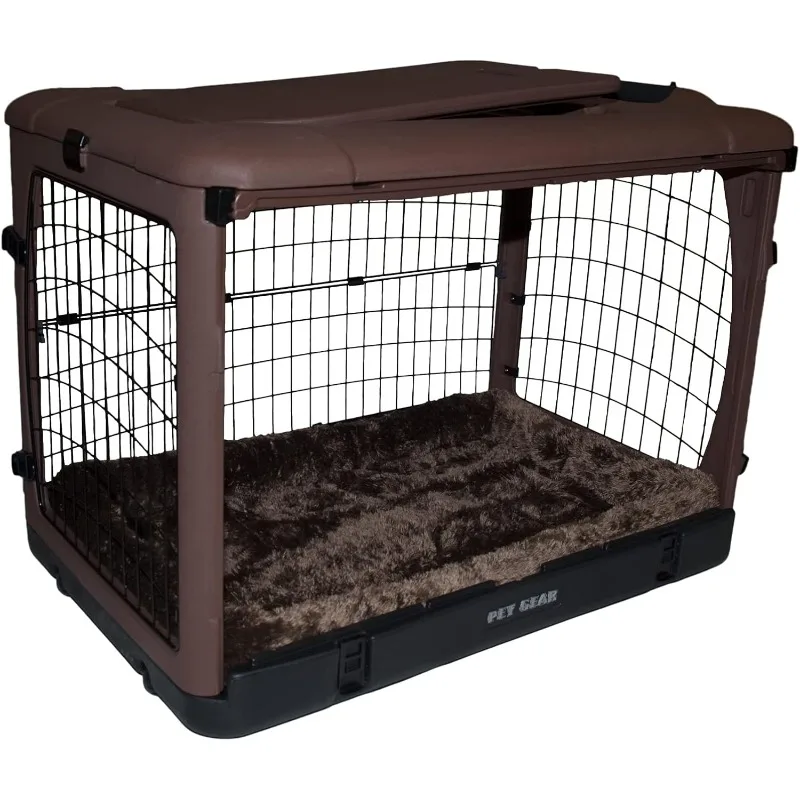 4 Door Steel Crate for Dogs/Cats with Garage-Style Door, Includes Plush Bed + Travel Bag, No Tools Required, 3 Models, 3 Colors