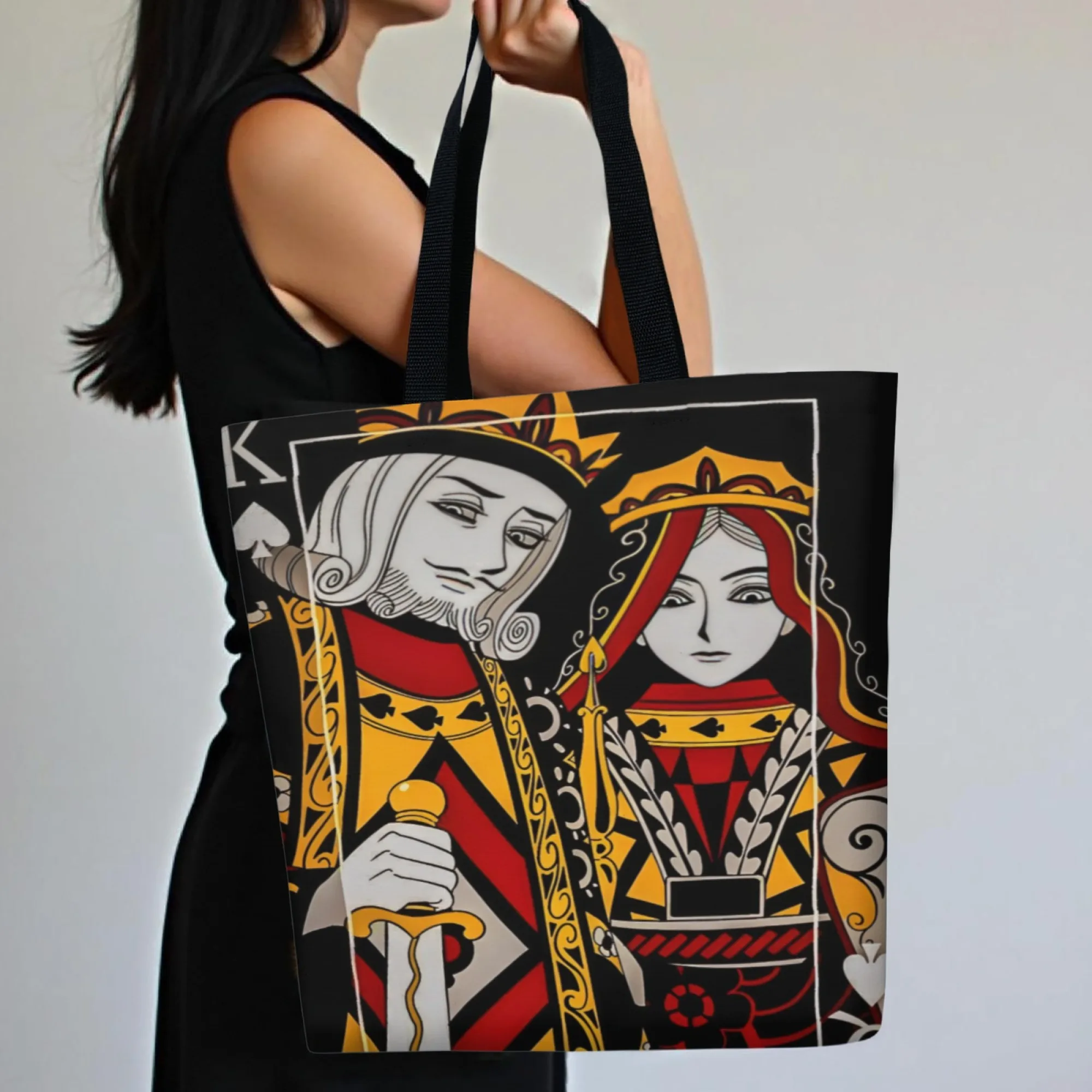 Vintage Funny Novelty Playing Card King and Queen Canvas Women Tote Bag Stylish Trendy and Cool Playful Shoulder Back Bag