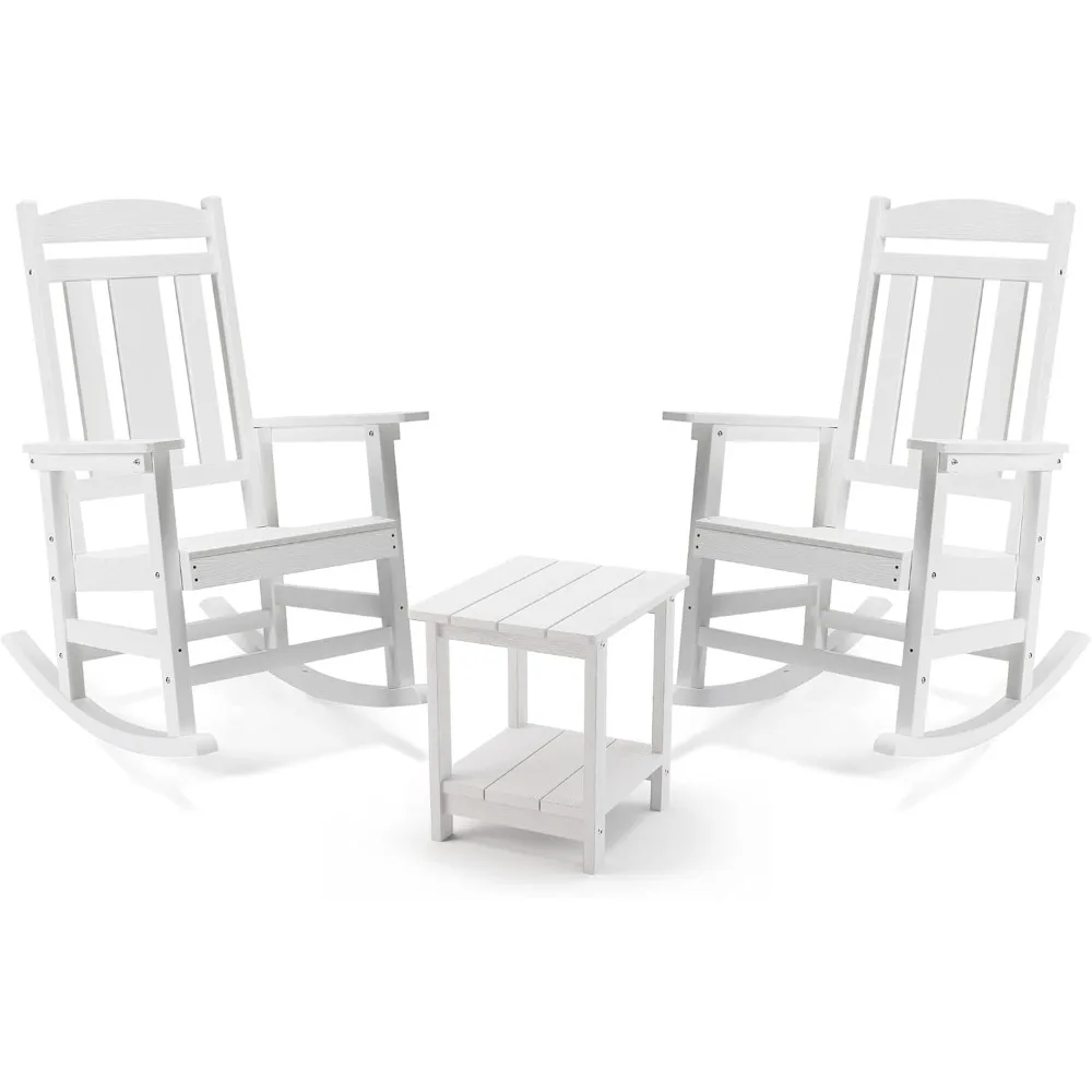 Outdoor Rocking Chairs Set, 3-Piece, HDPS Poly Porch Rockers with Table,