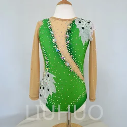 LIUHUO Rhythmic Gymnastics Leotard Green Competitive Gymnastics Performance Clothing