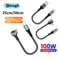 100W Fast Charging Short Cable Elbow USB C To Type C Cable 0.25M/0.5M Portable Power Bank Cable for iphone 15 Samsung Xiaomi