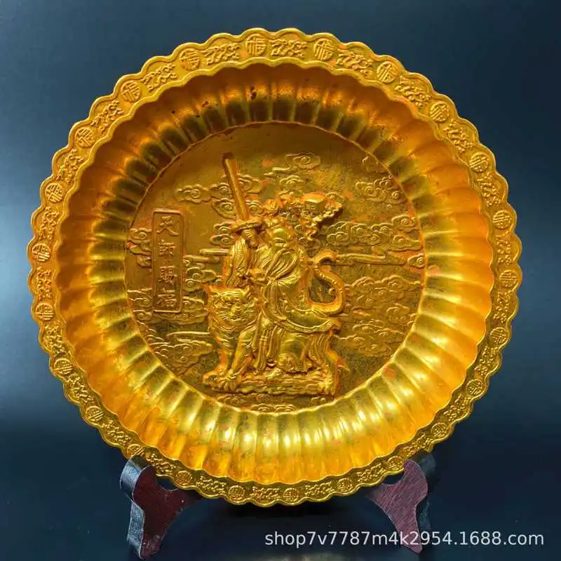 Brass Craftwork: Gilded Celestial Blessing Tray for Home Decoration