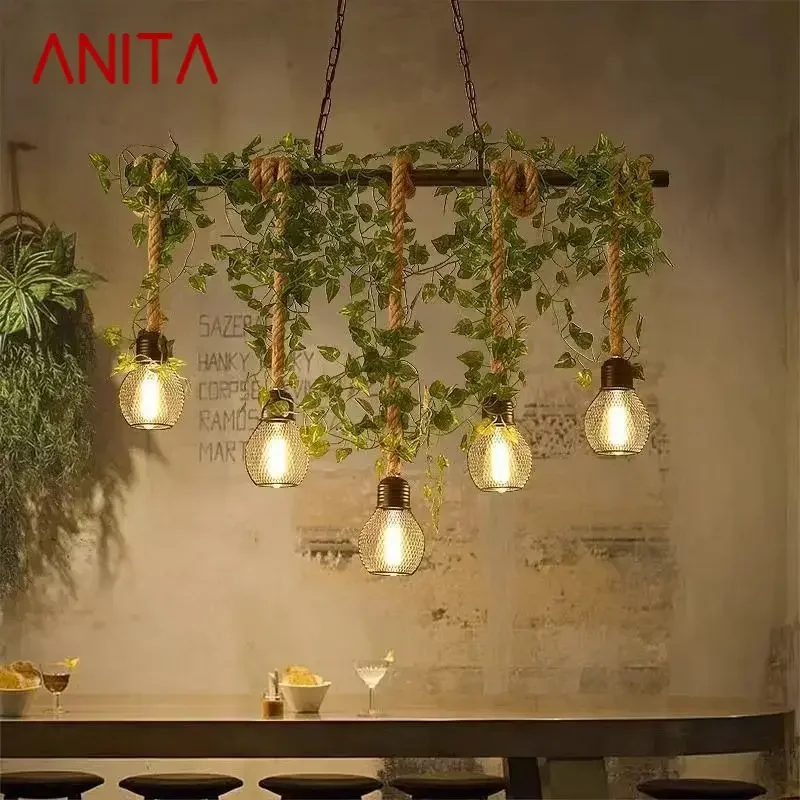 ANITA American Country Pendant Lamp Retro Creativity Plant Music Restaurant Cashier Counter Bar Cafe Milk Tea Shop Chandelier